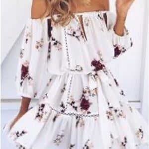 Parisian Works White Floral Long Sleeve Dress